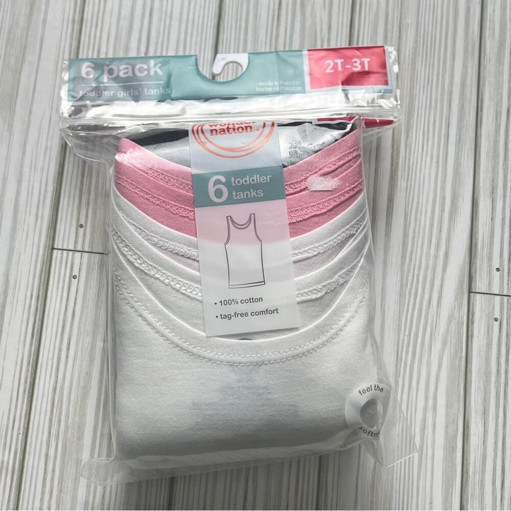 Wonder Nation Tag Free Toddler Tanks Six Tanks Multi-pack   Sz 2T-3T